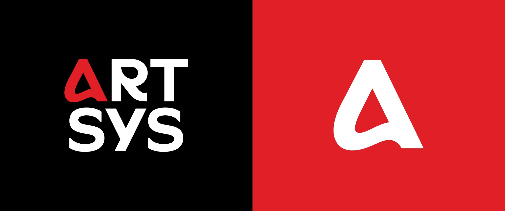 The two-line Artsys logo, white with the red “A”, on black, beside the white “A” symbol on red