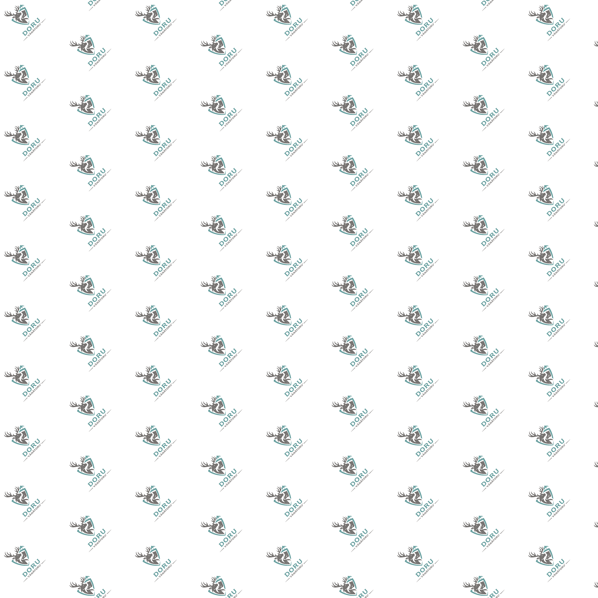 The Doru Vânătoru' repeating pattern: the small, tilted logo repeated in a grid on a white background