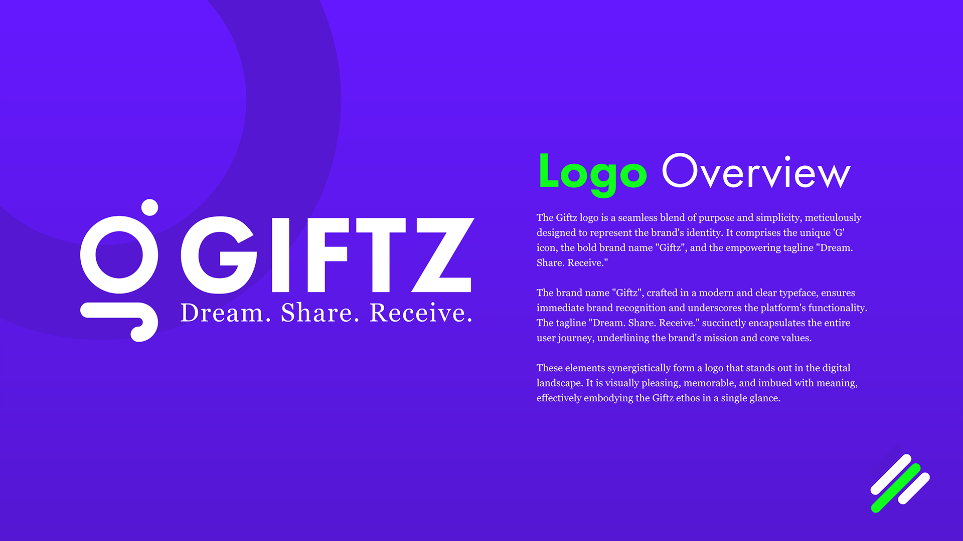 The Giftz logo with the tagline “Dream. Share. Receive.”, white on violet