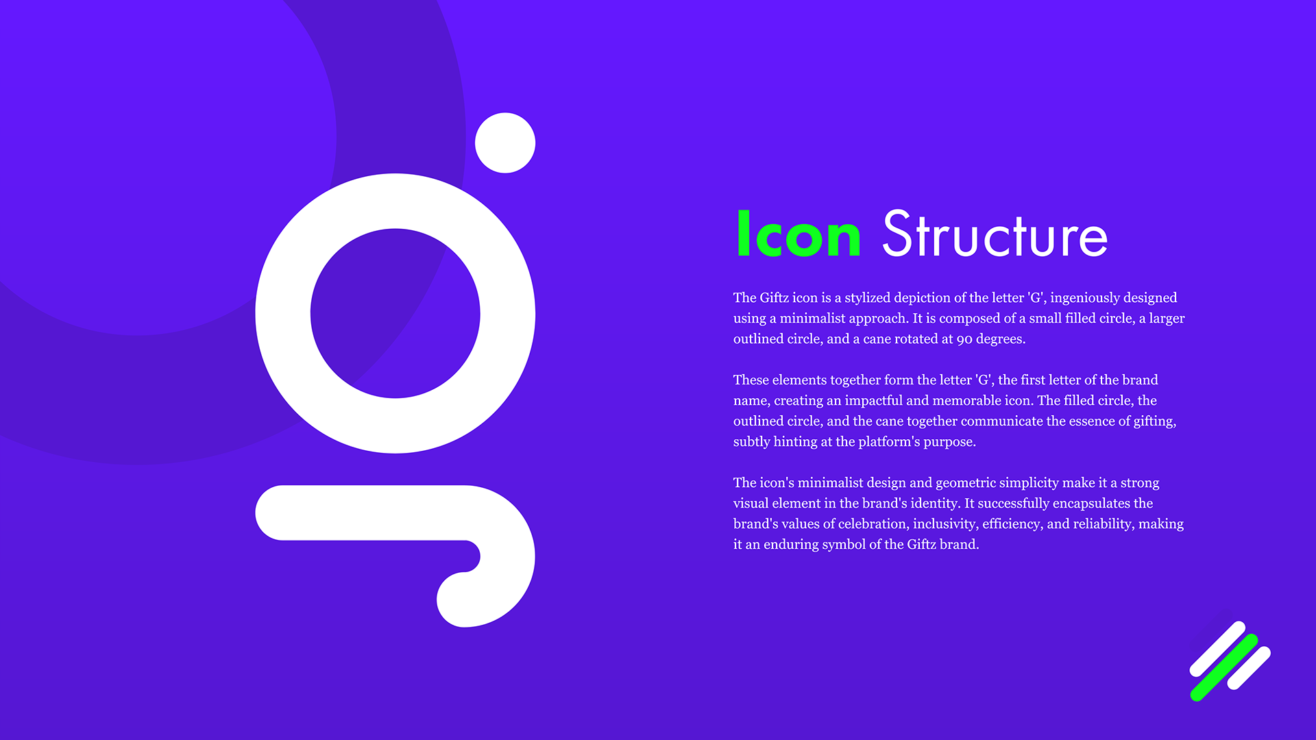 The icon structure: a letter “g” built from two circles and a cane