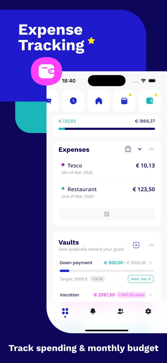 App Store screenshot: expenses, monthly budget and savings