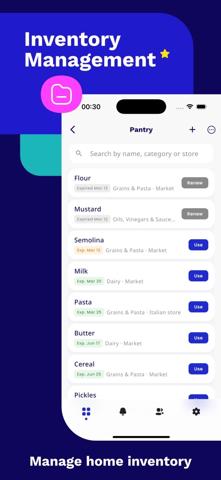 App Store screenshot: the pantry inventory with expiry dates