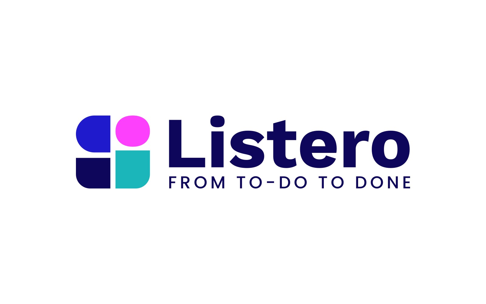 The main Listero logo: the mark made of four coloured shapes, the name and the tagline “From to-do to done”
