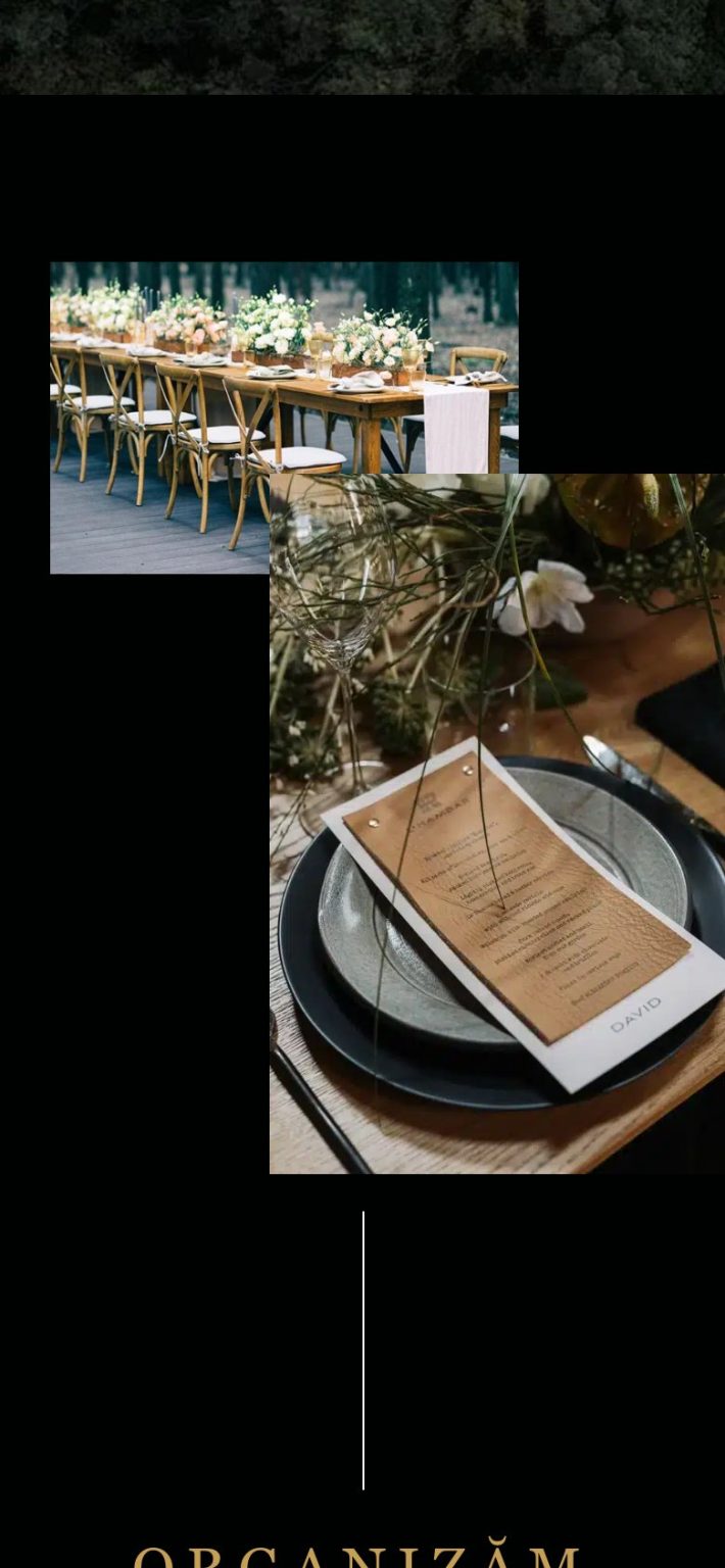 Singureni Manor Events on a phone: photographs of laid tables and the private events section
