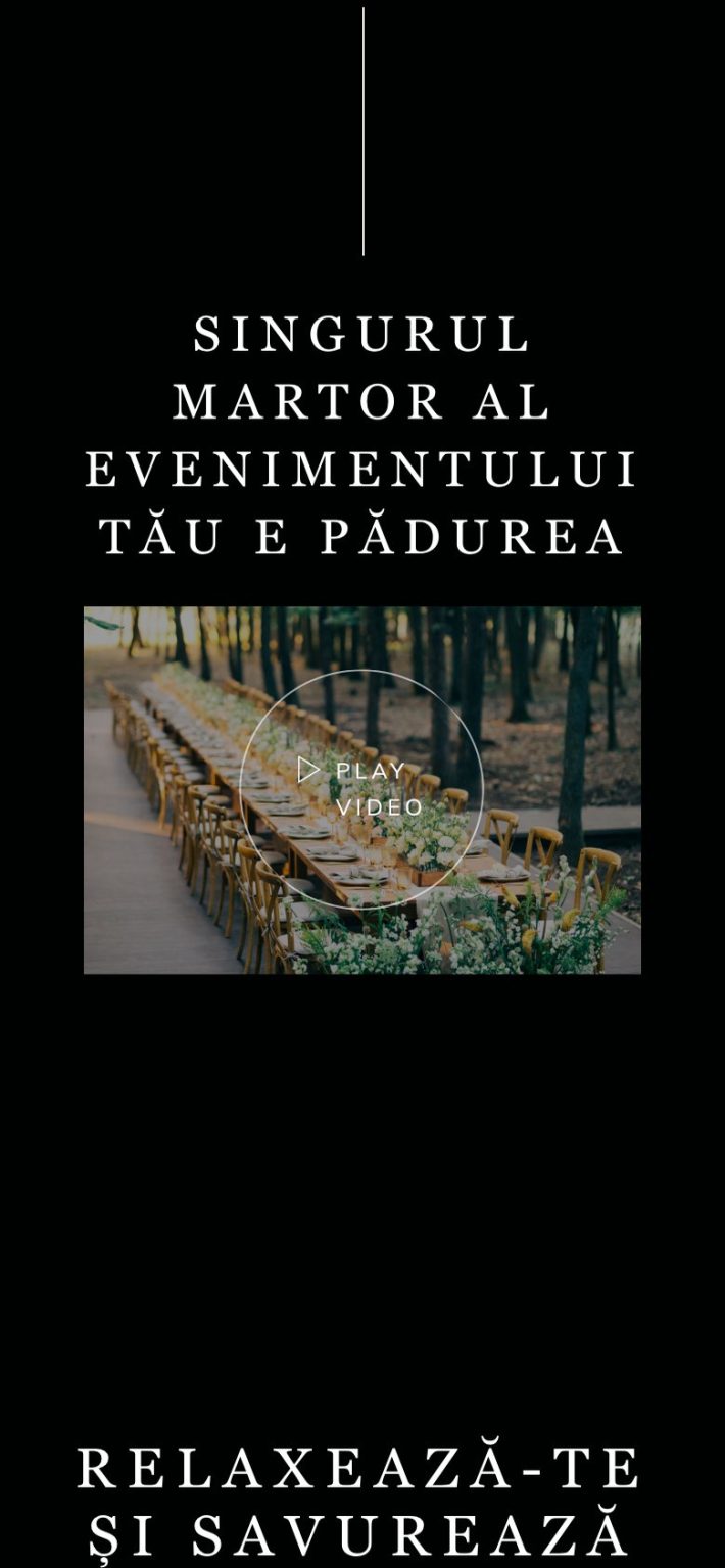 Singureni Manor Events on a phone: the thin line above, the headline about the forest as the only witness and the video of the long table in the forest