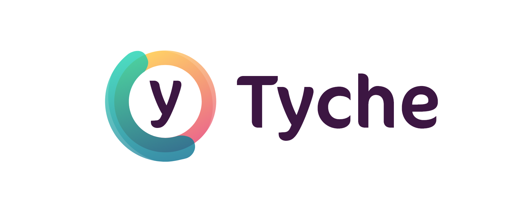The Tyche logo: a letter “y” inside a ring of overlapping colours, next to the name in dark purple