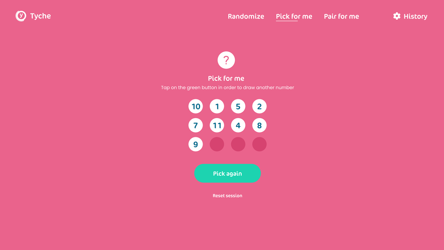 The web version: the Pick for me draw, using the same components as on mobile